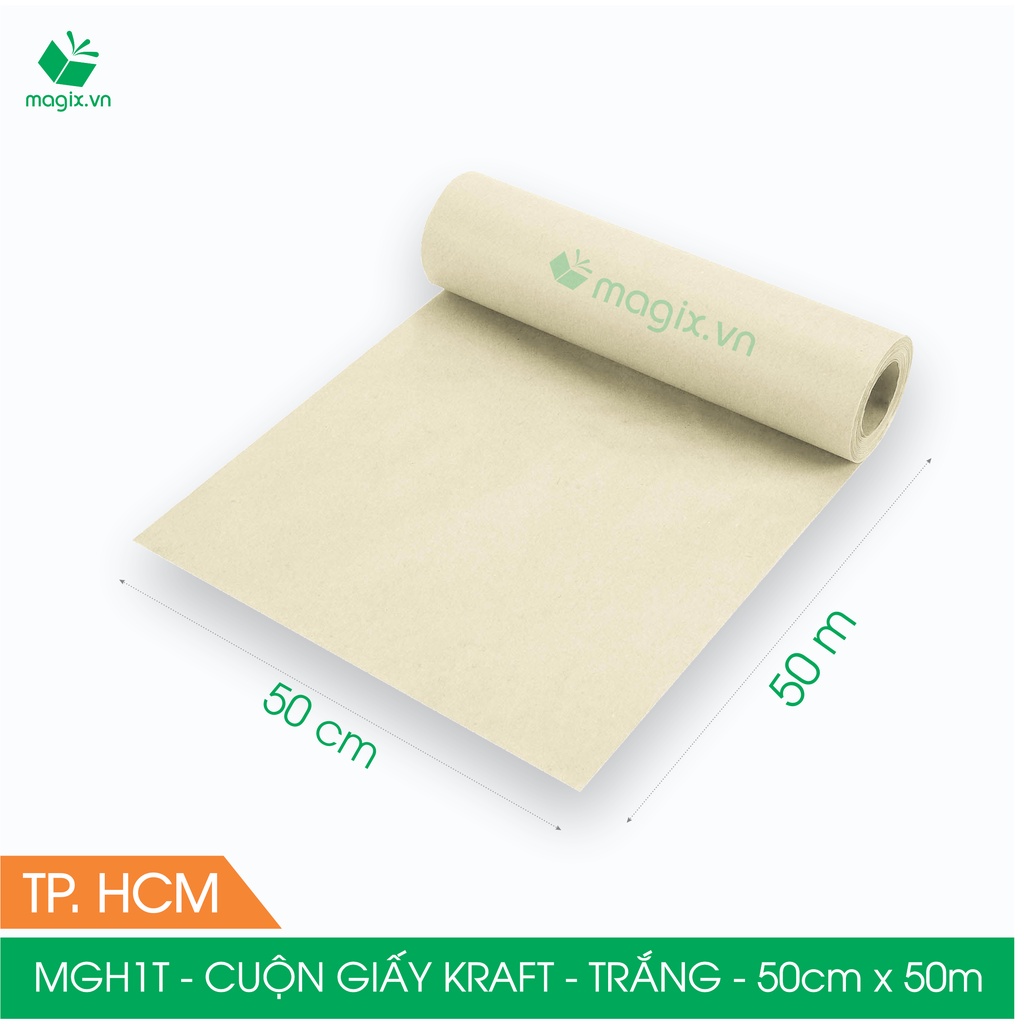 MGH1T - 0.5x50m - CUỘN GIẤY KRAFT GÓI HÀNG MÀU TRẮNG