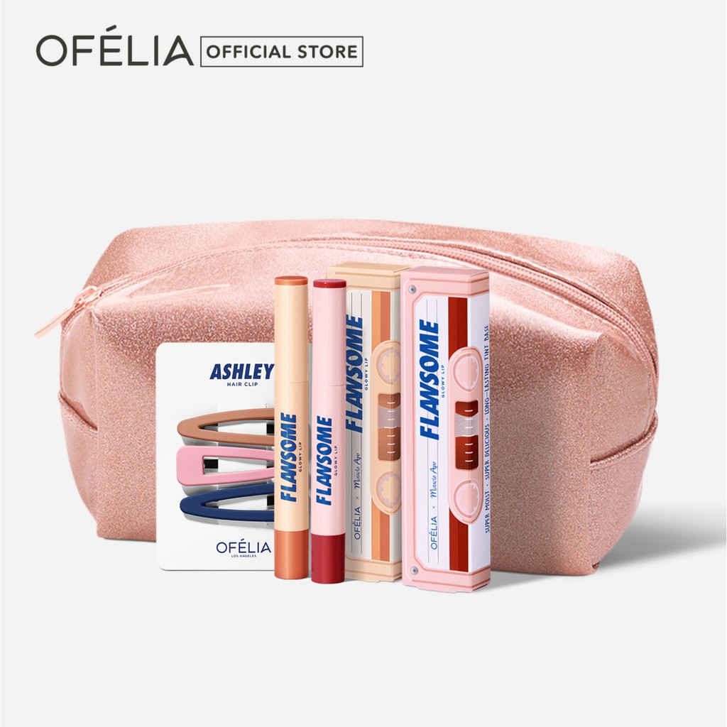 [Mã FMCGMALL - 8% đơn 250K] Set Son Giới Hạn GLOWY LIP - OFÉLIA Flawsome &amp; Bella Makeup Bag (4 sản phẩm)