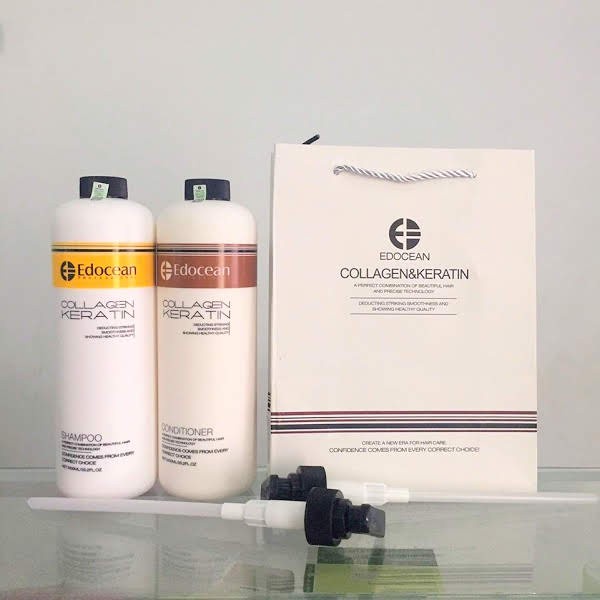 Cặp dầu gội xả Edocean Plus Collagen 1000ml. Phục hồi tóc khô xơ hư tổn nặng, giảm rụng và nhanh mọc tóc