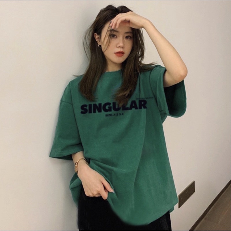 Áo Thun Phông Logo Tay Nam Nữ Pink Tay Lỡ Form Rộng Singular Màu Xanh Lá