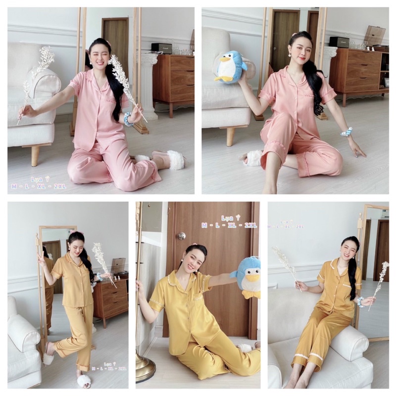 Bộ ngủ Pizama quần dài tay ngắn lụa ý có size 45-75kg