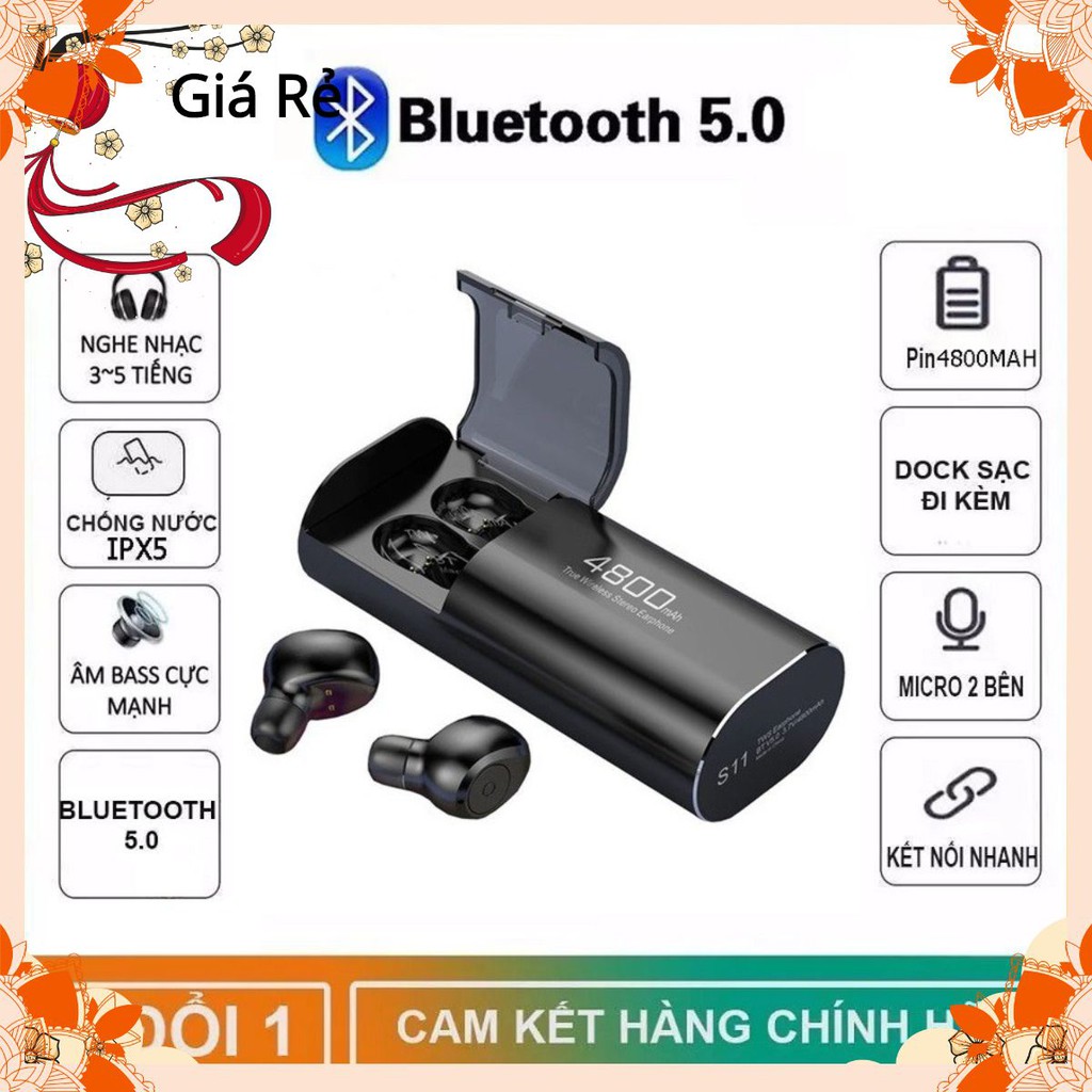 Tai nghe Bluetooth Không Dây Nhét Tai Kiêm Sạc Dự Phòng Amoi S11 TWS Nâng Cấp Hơn i7, i9, i12, F9, F9 Pro