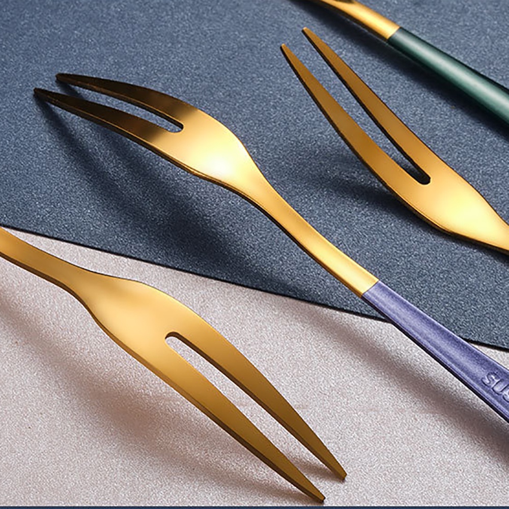 Nĩa Ăn Trái Cây Mini Bằng Thép Không Gỉ Với Tay Cầm Nhiều Màu Tùy Chọn