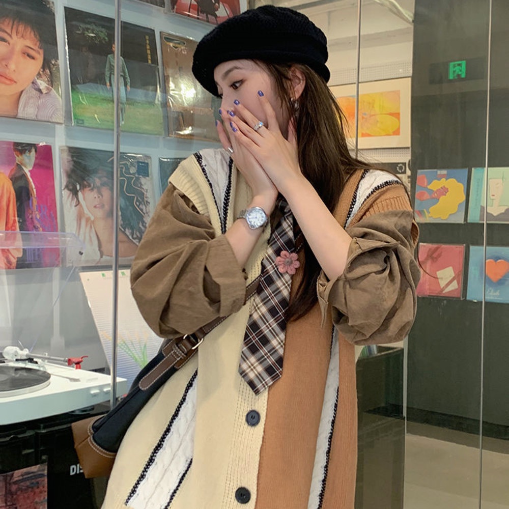 Áo Dệt Kim Sát Nách Dáng Rộng Màu Sắc Phong Cách Hàn Quốc Dành Cho Nữ