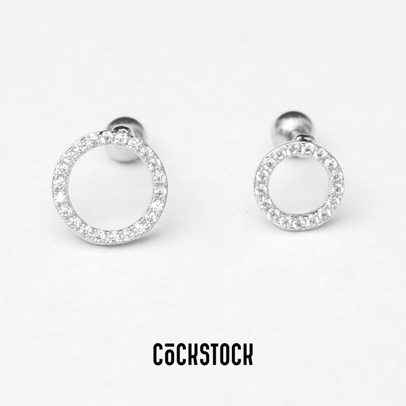 Khuyên tai vòng gắn đá lấp lánh ROUND MINIMAL BLINK EARRING ( giá 1 chiếc )