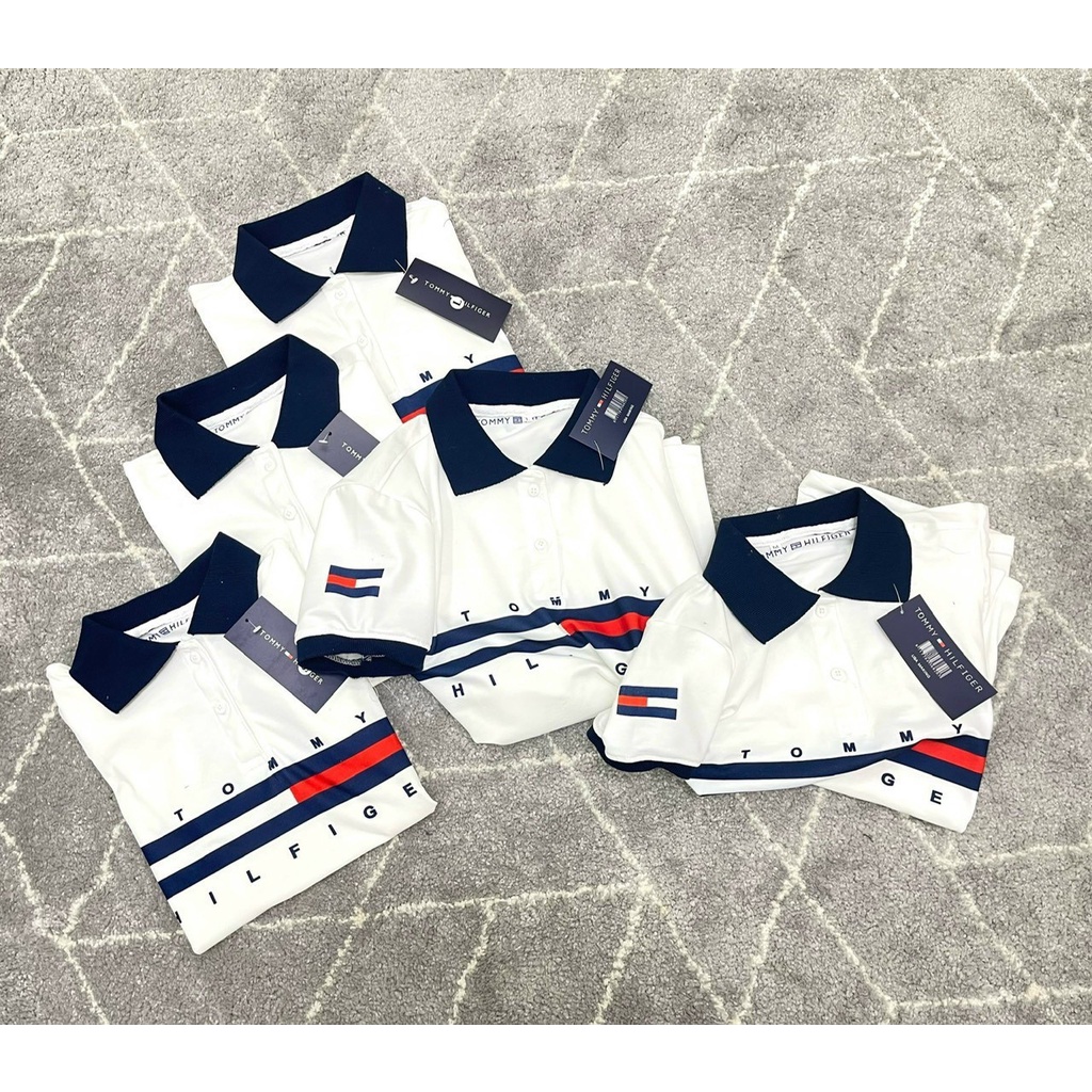 ÁO POLO CỔ BẺ TOMY TRẮNG CỔ ĐEN CHO NỮ