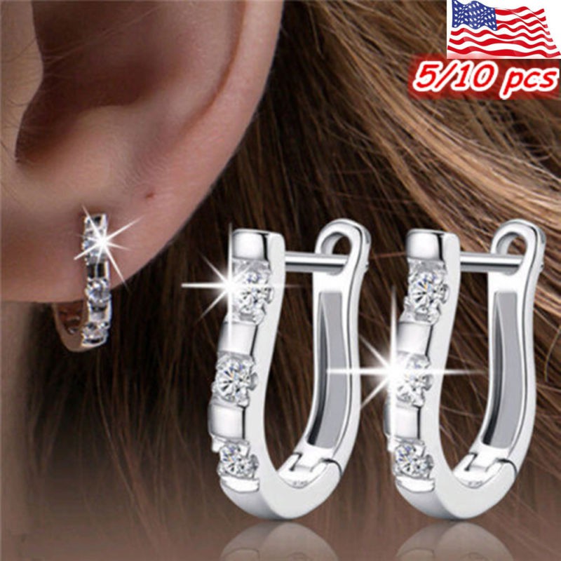 Bông Tai Mạ Bạc Đính Đá Thanh Lịch