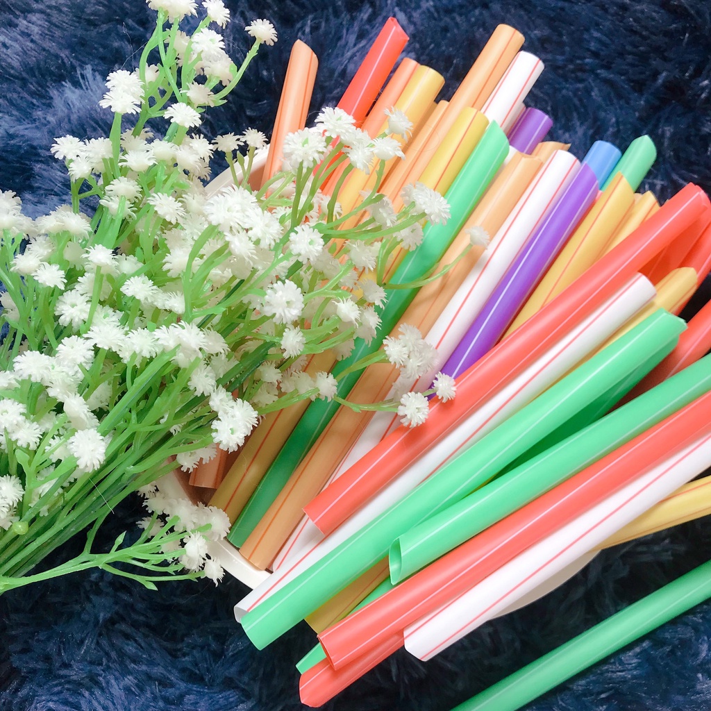 Ống hút trà sữa trân châu, thạch, topping các loại - Ống hút nhựa to, phi 12 nhiều màu sắc giá rẻ dùng 1 lần
