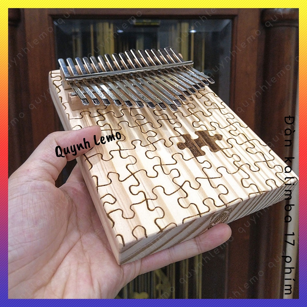 Đàn Kalimba 17 phím Quynh Lemo Music khắc hoạ tiết độc đáo hình mảnh ghép QL1216PZ