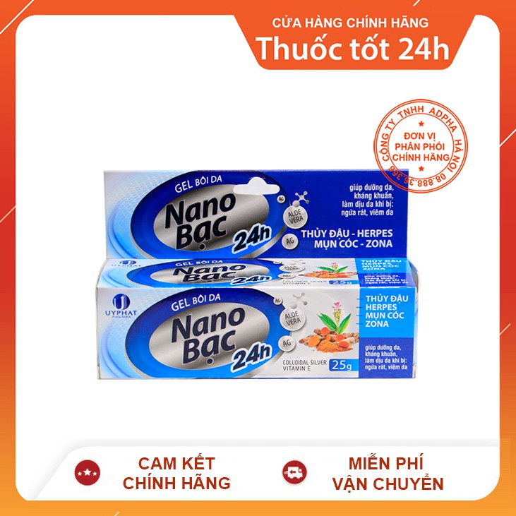 Gel bôi da Nano Bạc 24h - Dùng khi thuỷ đậu, herpes, mụn cóc, zona