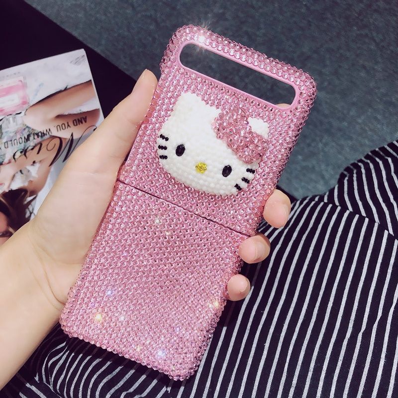 Ốp Samsung Z Flip 3 - ZFlip 3 - ZFlip3 - Flip3 5G Hello Kitty đính đá hồng lấp lánh