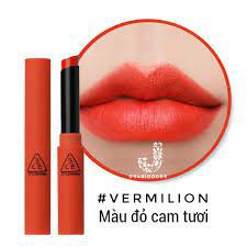 (CÓ TEM CHECK HIDDEN TAG) Son 3CE Slim Velvet Lip Color màu #Vermilion – Đỏ Cam