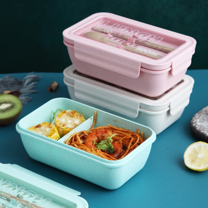 Hộp đựng cơm giữ nhiệt lúa mạch thiên nhiên Lunch Box 850ml kèm muỗng đũa lúa mạch