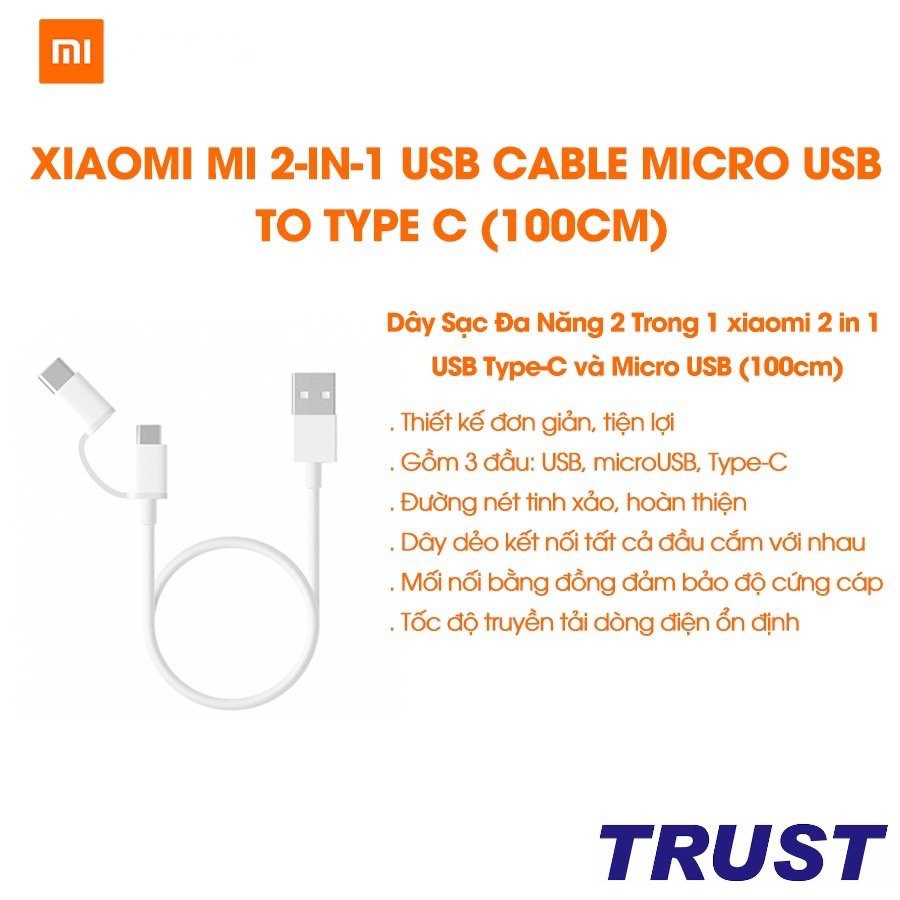 cáp sạc 2 đầu USB micro- type C