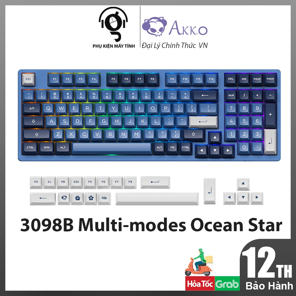 Bàn phím cơ AKKO 3098B Multi-modes Ocean Star (Bluetooth 5.0 / Wireless 2.4Ghz / Hotswap / Foam tiêu âm / Foam đáy)