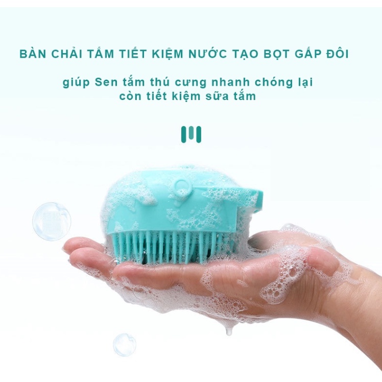 Bàn chải tắm chó Hipipet đầu silicon massage tạo bọt nhanh tiết kiệm nước có khay đựng sữa tắm