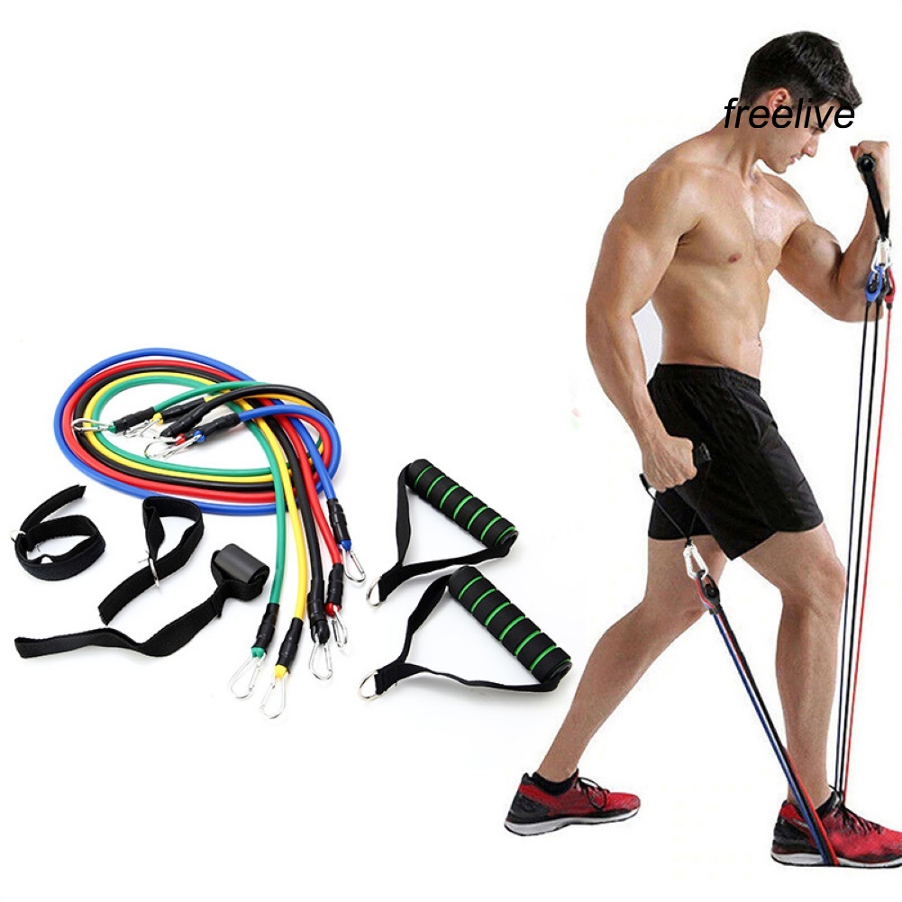 FRE|11Pcs Home Gym Fitness Strength Training Workout Resistance Bands Pull Rope Set