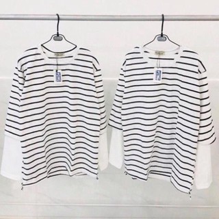 Áo thun tay dài form rộng unisex - sweater sọc dệt 2 ống tay