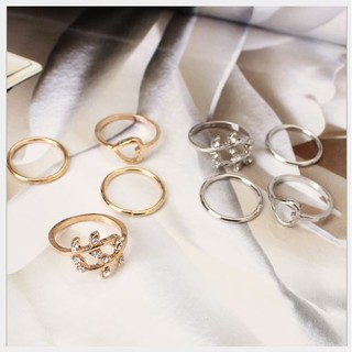 Set 4 nhẫn mảnh chiếc lá và trái tim