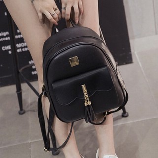 Ba lô mini bằng da PU phối dây tua rua thời trang cho nữ
