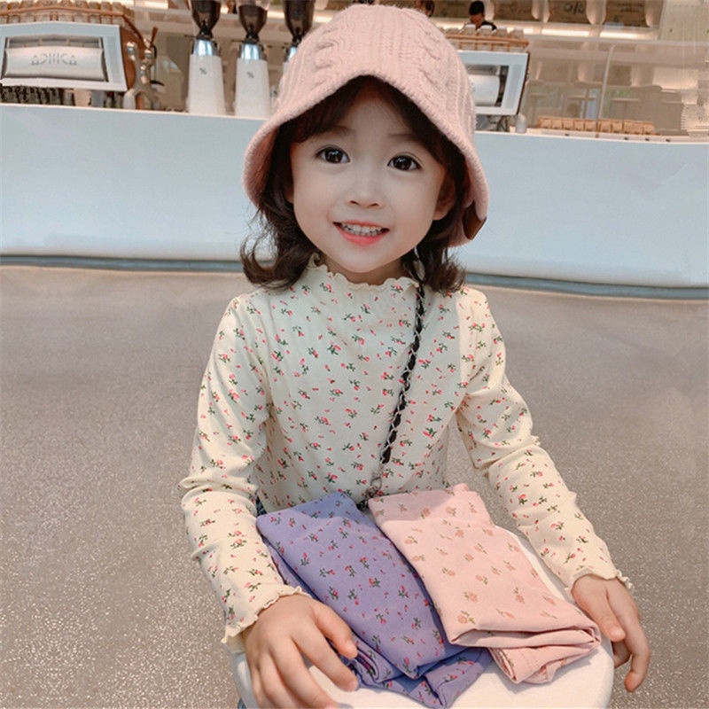 Áo Thun Tay Dài Cổ Cao In Họa Tiết Hoa Phong Cách Hàn Quốc Thời Trang Mùa Xuân Mới 2022