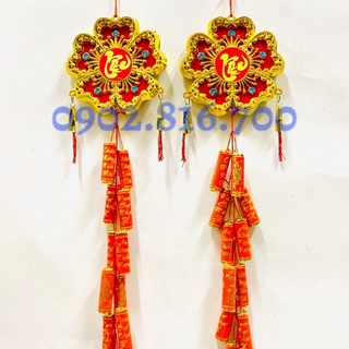 Dây phao đỏ bông mai vàng chữ việt Chúc mừng năm mới Vạn sự như ý An khang thịnh vượng phụ kiện decor treo trang trí tết
