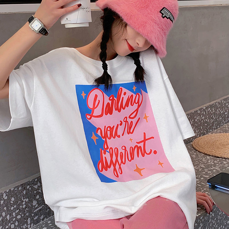 Áo thun ngắn tay cổ tròn dáng rộng thời trang dành cho nữ