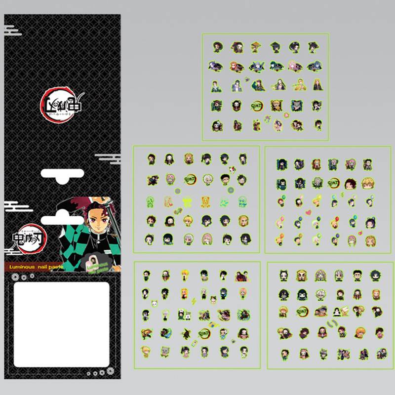 Sticker dán móng tay 3D nhiều mẫu mã không thấm nước 5Pcs/Pack Anime Demon Slayer Kimetsu No Yaiba 3D Sticker Glow in the dark Luminous Sliders Nail Art Decoration Christmas Accessories kids gift