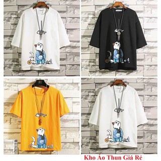 Áo thun cotton in hình chú Mèo form rộng