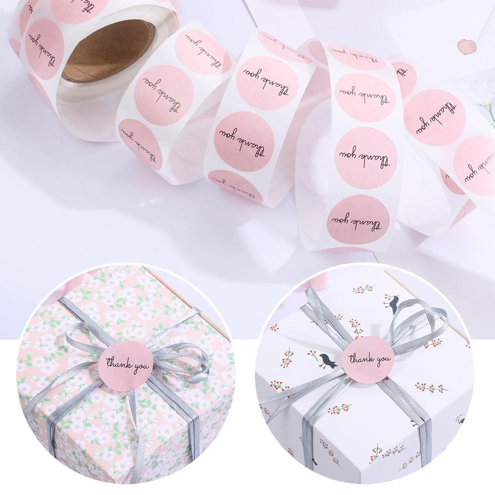 Bộ 500 Miếng Dán Tròn Màu Hồng Trang Trí Niêm Phong Bao Bì