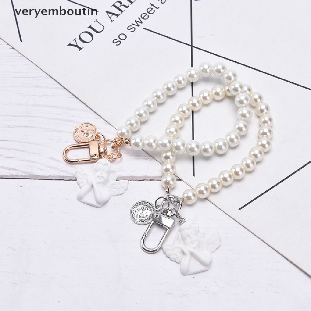 Móc Khóa Thiên Thần Đính Ngọc Trai Giả Phong Cách Vintage Giá Đỡ