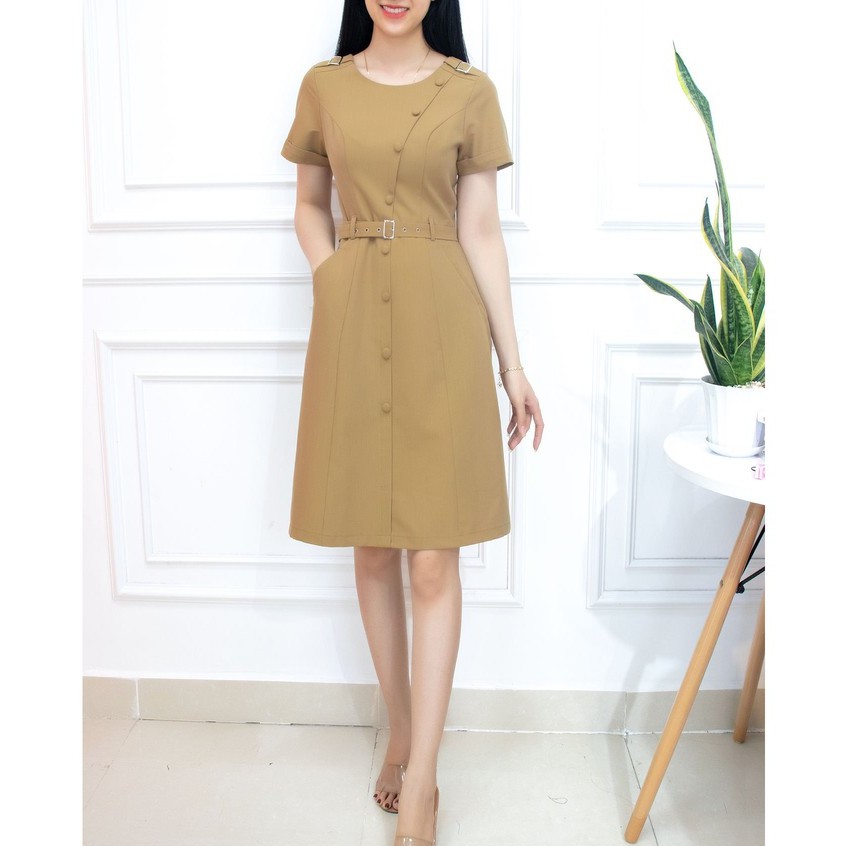 Váy công sở thiết kế nút bộc kiểu thanh lịch có đai nịt - Đầm dự tiệc dáng A sang trọng -  AMYRA Da036 | BigBuy360 - bigbuy360.vn