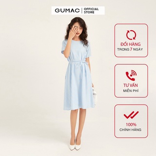 Đầm suông nữ caro GUMAC tay ngắn trẻ trung màu xanh, đủ size DB161