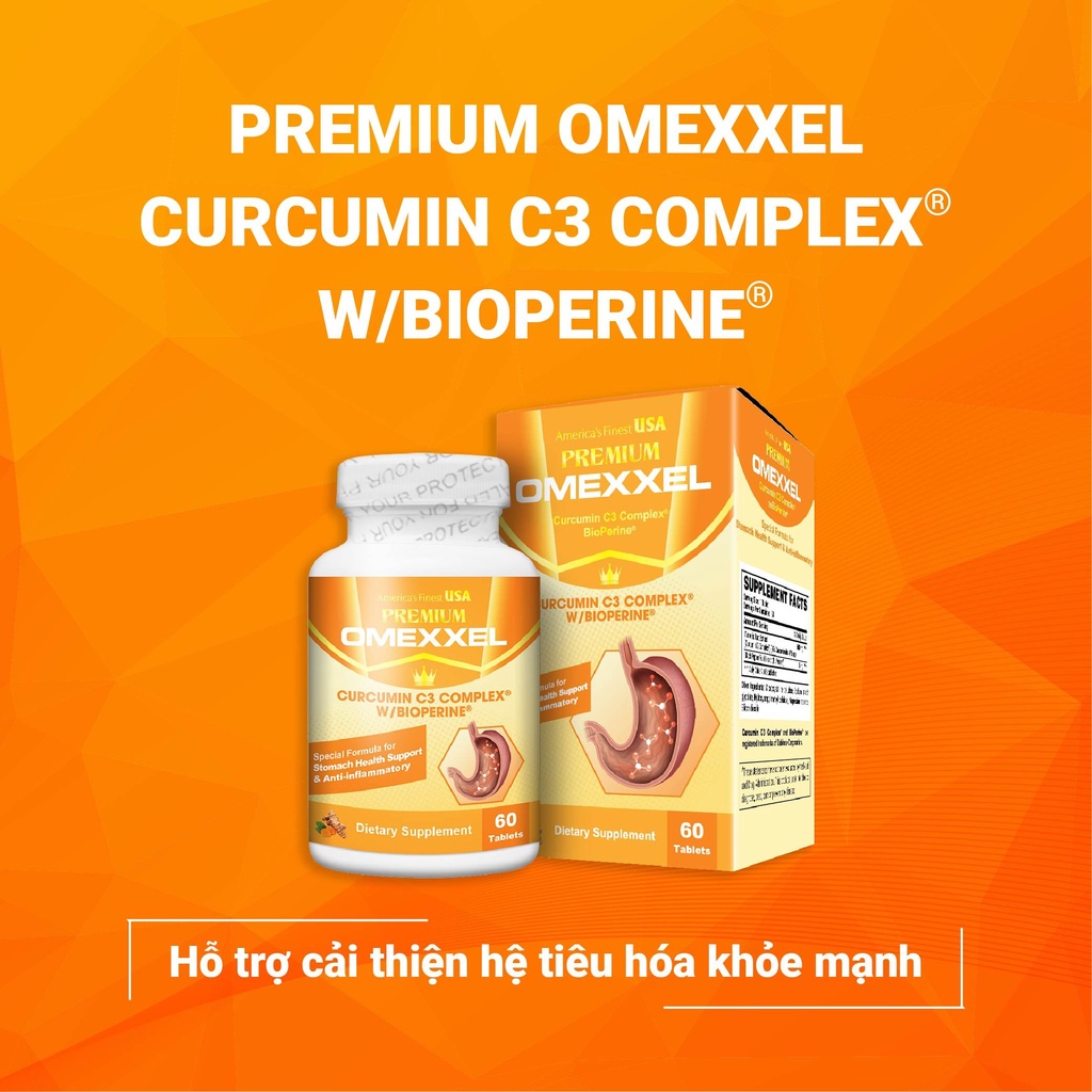 Viên uống PREMIUM OMEXXEL CURCUMIN C3 COMPLEX W/BIOPERINE- Giúp Hỗ trợ cải thiện hệ tiêu hóa khỏe mạnh