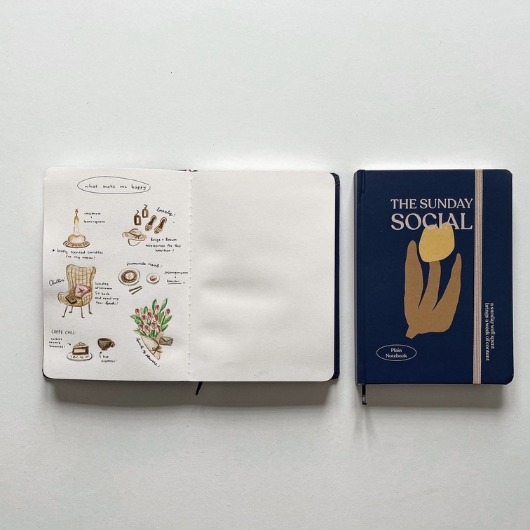 Sổ tay A5 CRABIT trơn, không dòng kẻ 130gsm thích hợp vẽ màu nước, bullet journal - HOA XANH Sunday Social