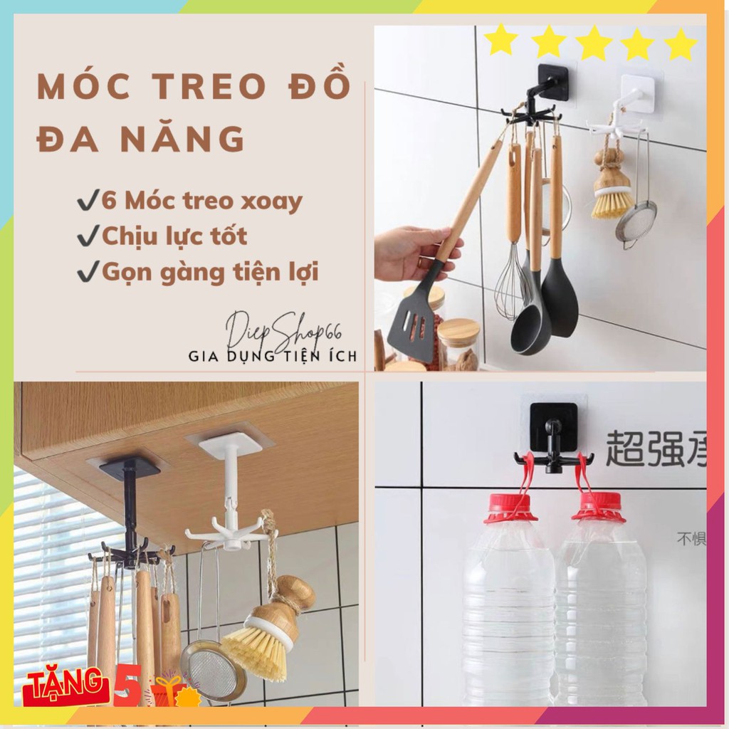 Móc dán tường chịu lực ❤️SALE❤️ Móc treo đồ nhà bếp đa năng trong suốt có thể xoay 360 độ không cần đục lỗ QC67