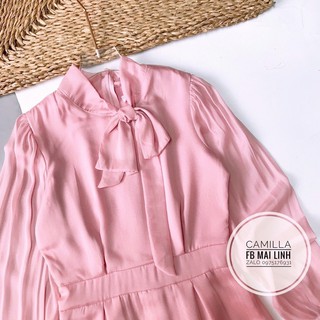 ⚡️BÁN SỈ⚡️Đầm hồng xoè thắt nơ cổ