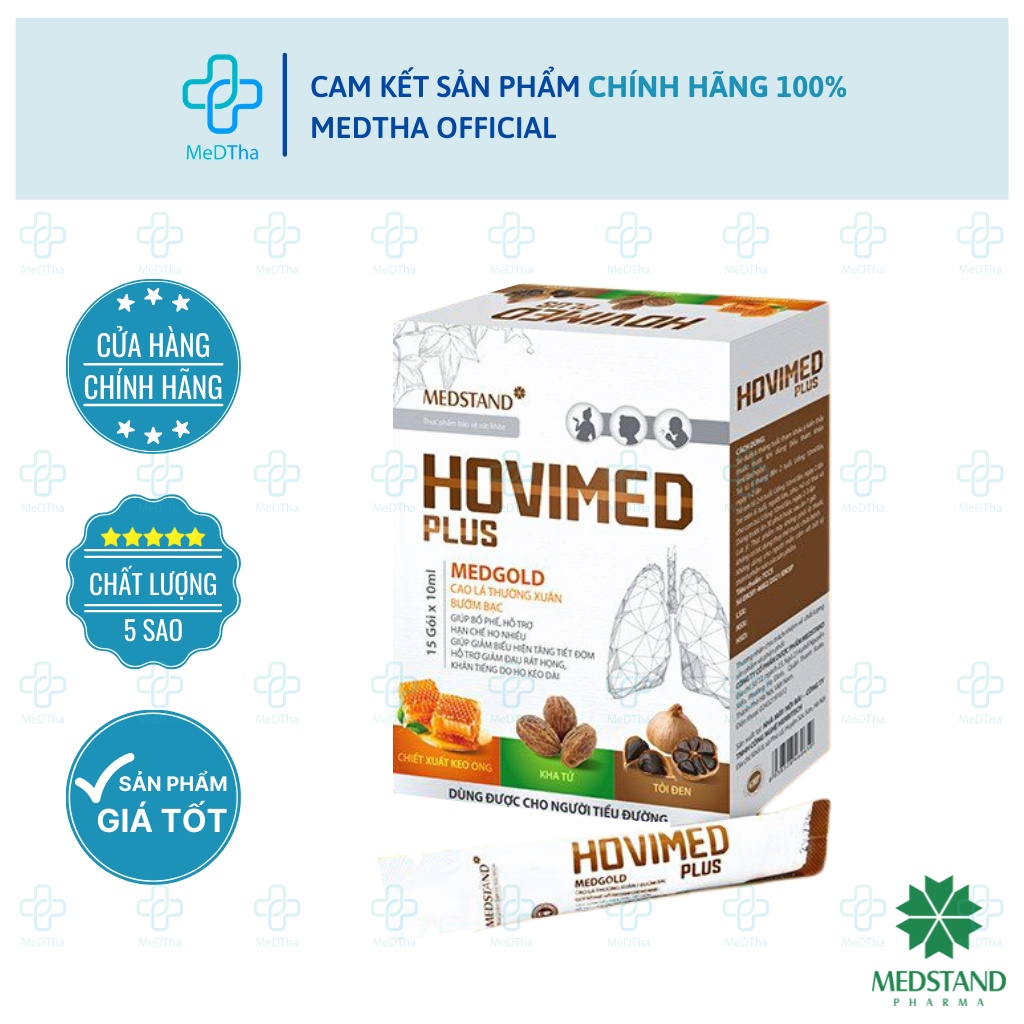 Siro ho HOVIMED - Giúp giảm ho, long đờm từ Thảo dược Cao lá thường xuân MEDSTAND (Hộp 15 gói) [Chính hãng]