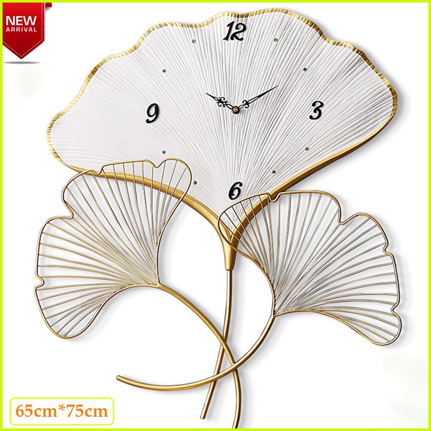 Đồng hồ treo tường lá Sen 3 lá mặt đồng hồ bằng đá màu trắng - Đồng hồ trang trí đẹp, thiết kế độc lạ decor phòng khách