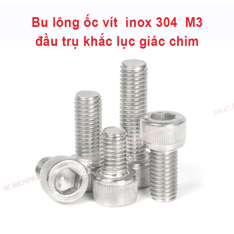 GIAO NHANH - SET 10 BU LÔNG LỤC GIÁC CHÌM ĐẦU TRỤ M3 INOX 304