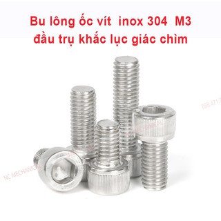 Bu lông ốc vít  inox 304  M3 đầu trụ khắc lục giác chìm