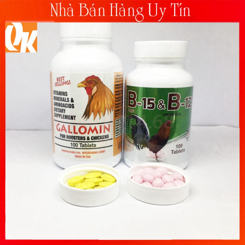 Combo 50 Viên Gallomin + 50 Viên B15 B12 -Nuôi Gà Chế Độ Đá