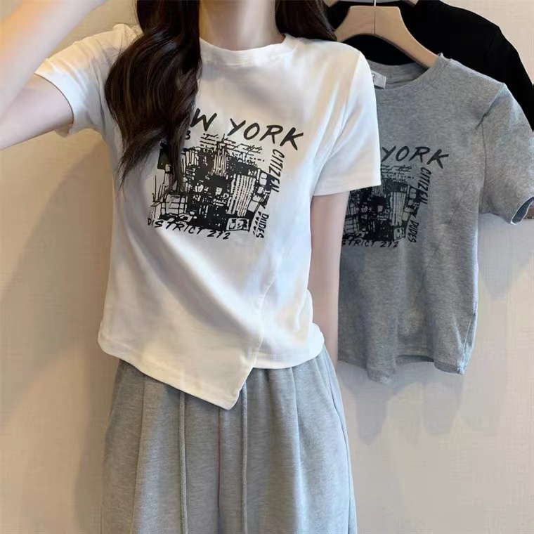 WANGJIAOZHAN Áo thun không đối xứng thời trang dành cho nữ