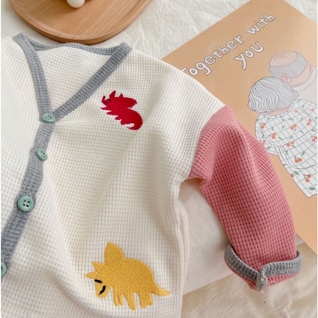 Áo Khoác Cardigan Dệt Kim In Hình Khủng Long Thời Trang Xuân Thu Cho Bé