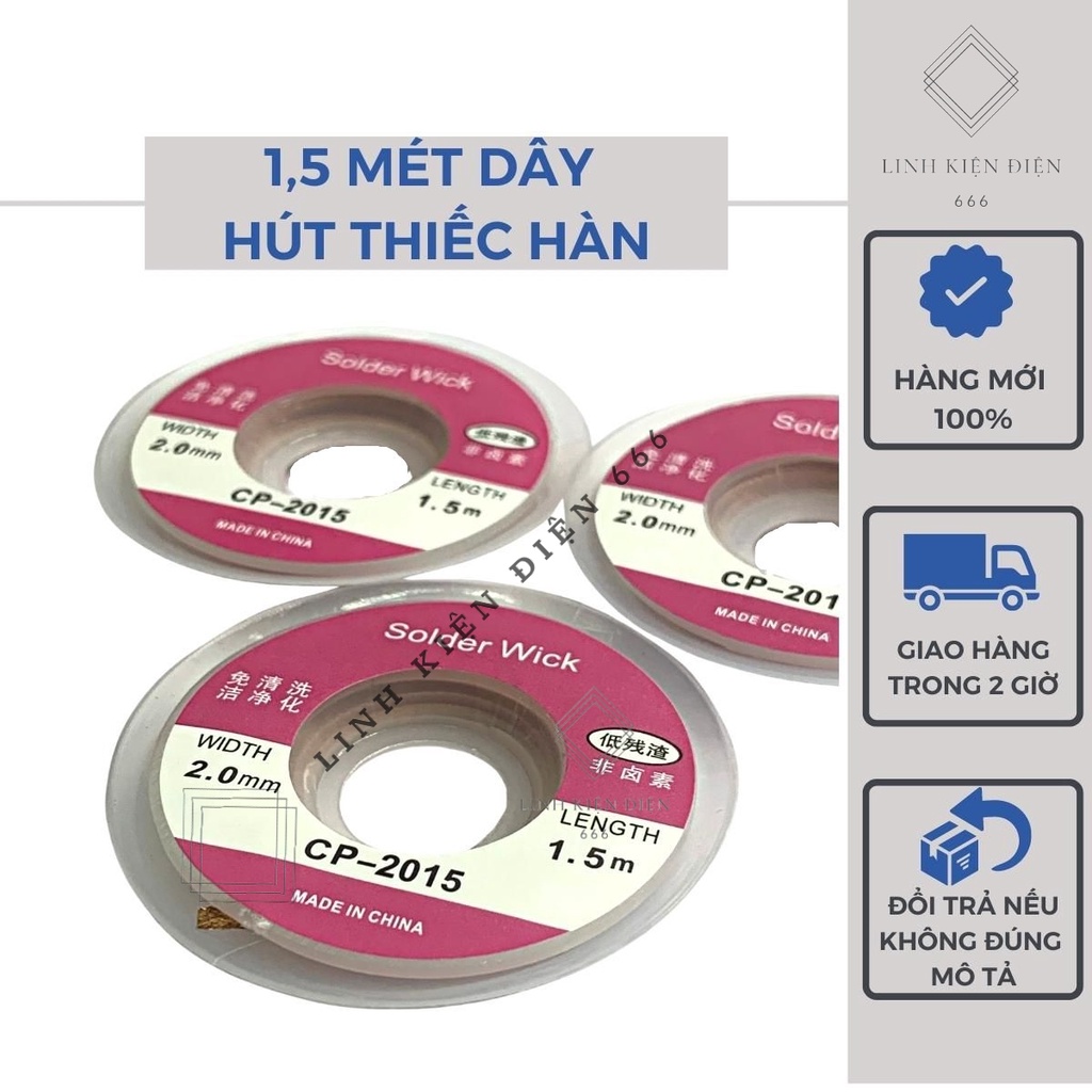Dây Hút Thiếc Hút Chì Hàn Dây Đồng Hút Thiếc (1,5 Mét – 2.00mm)