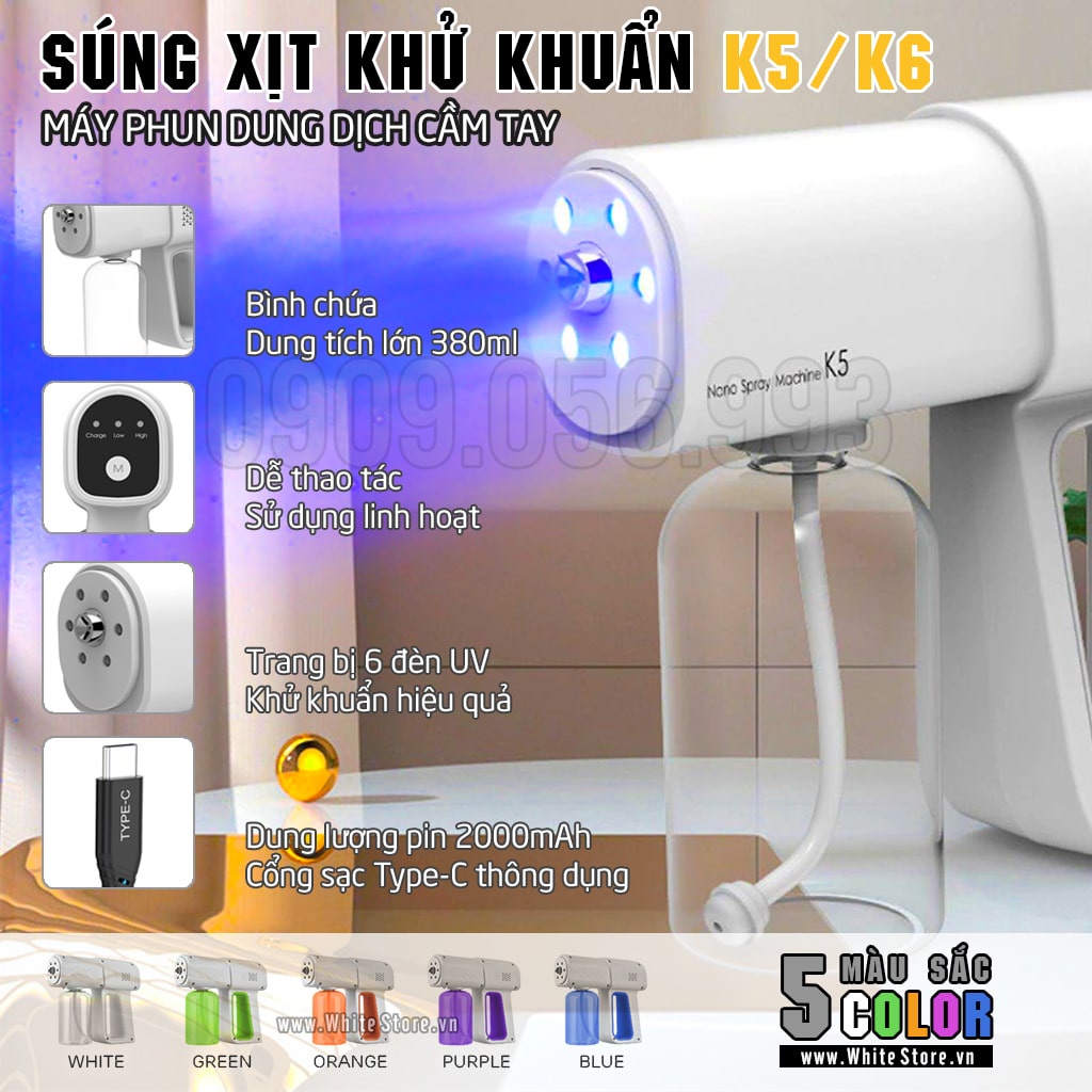 Súng Xịt Diệt Khuẩn Cằm Tay Atomizer/K5/K6. Máy Phun Mạnh.Máy Tự Phun Và Tự Động Phun