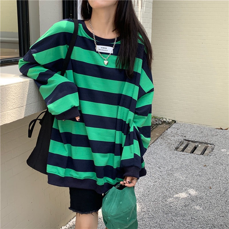 Áo sweater Dáng Rộng Họa Tiết Kẻ Sọc Thời Trang Mùa Thu Hàn Quốc 2022 Mới