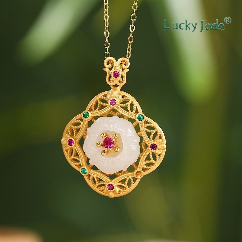 Vòng cổ Bạc 925 Mặt Đá Ngọc Bích Trắng Thời Trang