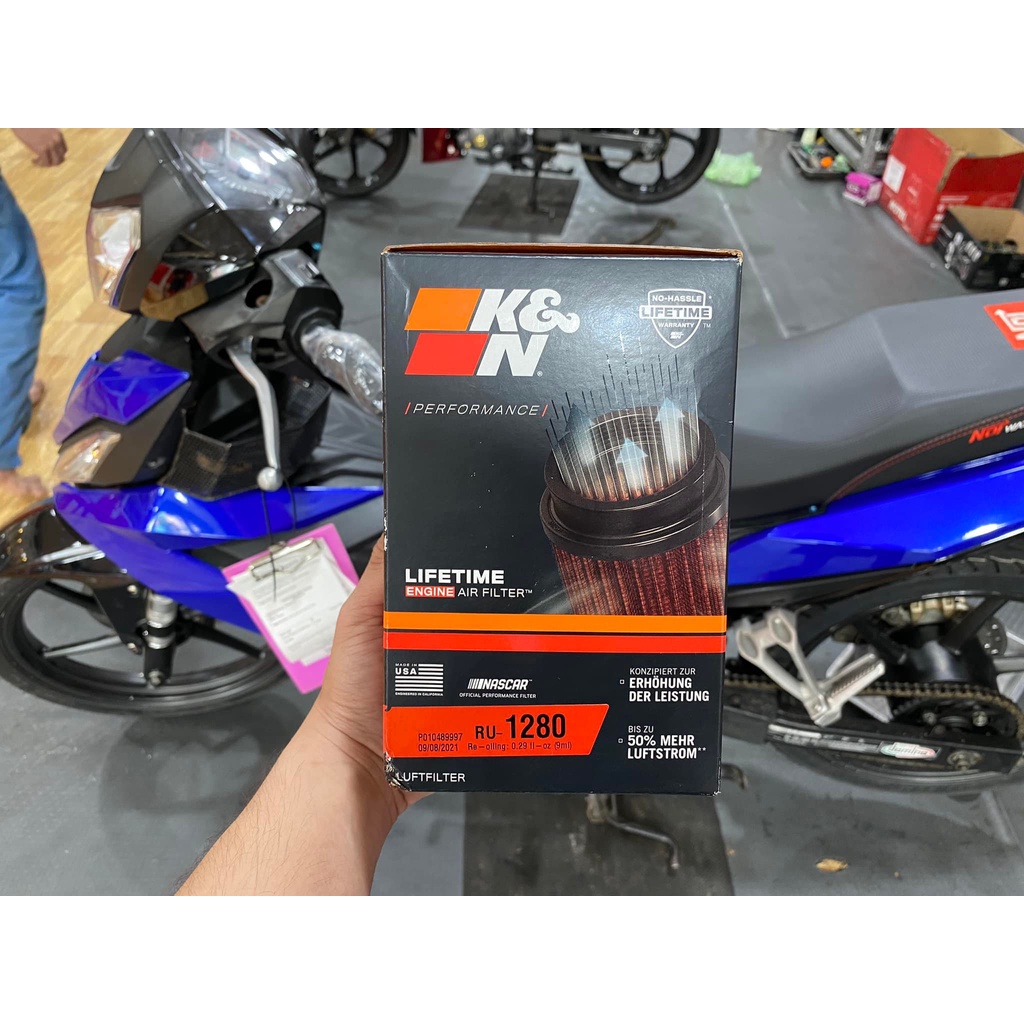 LỌC GIÓ TRỤ K&N 1280 họng xăng từ 28 trở xuống (020001)