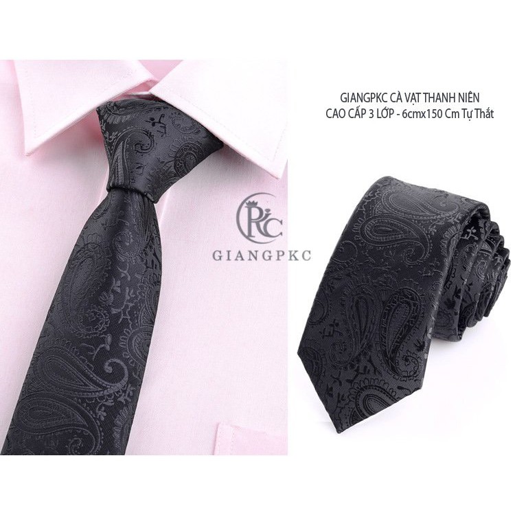 Cà vạt nam chuẩn kiểu dáng hàn quốc ngang 6cm cho thanh niên - Cavat nam chú rể Giangpkc 7-2021 đen hoa văn